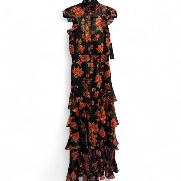 Rachel Roy Black Maxi Dress with Orange Floral Print - Picture 4 of 8